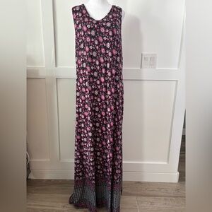 Joan Rivers Pink and Black Floral Maxi Dress size large in great condition